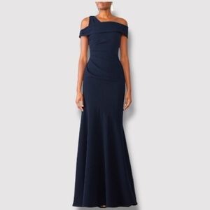 Theia Navy Blue Off-Shoulder Asymmetric Mermaid Gown- Size 2